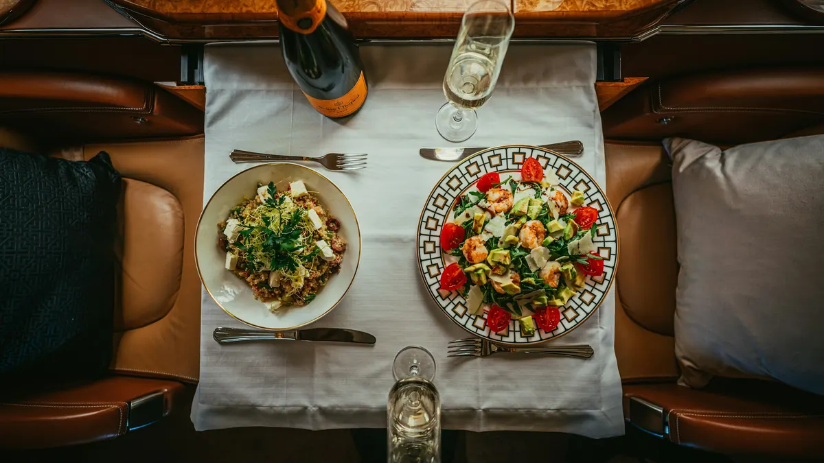 Lunch served on a cabin table, seen from above
