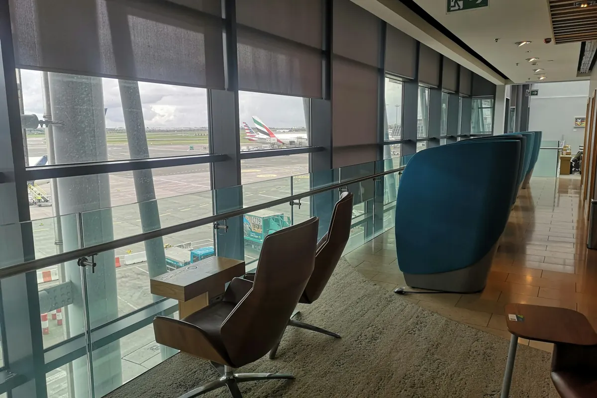 Private terminal lounge with a view of the ramp